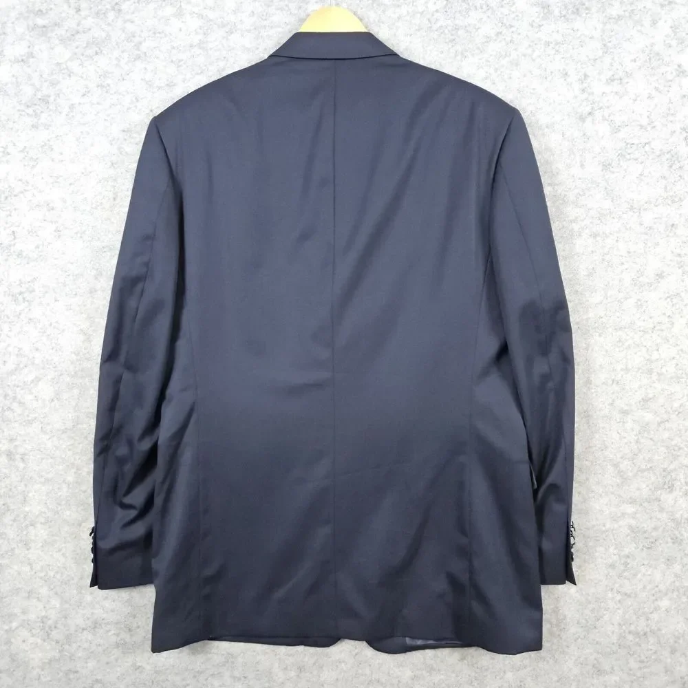 Jones New York Blazer Navy Blue Size 44L 100% Wool Brass 3-Button Ventless SNAGS